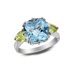 Blue Topaz & Peridot Sterling Silver Woman Ring